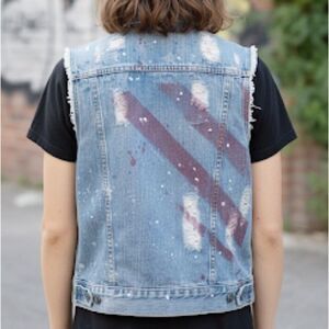 Urban Outfitters BDG Denim Vest Womens Distressed Abstract American Flag Small
